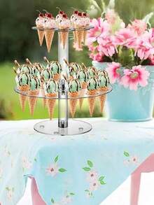 1 件透明亚克力双层锥形冰淇淋蛋筒架，8 孔/16 孔，华夫蛋筒/寿司卷展示架