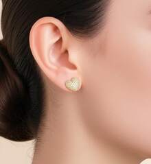 PAIR OF LUXURY WOMEN'S HEART EARRINGS ALL STUDDED GOLD PLATED - 金色 - 查看 2