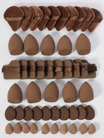 10/20/50/100pcs Makeup Tool Set, Includes: 10pcs Liquid Makeup Sponges + 10pcs Mini Liquid Makeup Sponges + 10pcs Triangle Powder Puffs For Loose & Setting Powder + 10pcs Air Cushion Puffs For Facial Makeup + 10pcs Mini Air Cushion Puffs For Facial Concealing Makeup