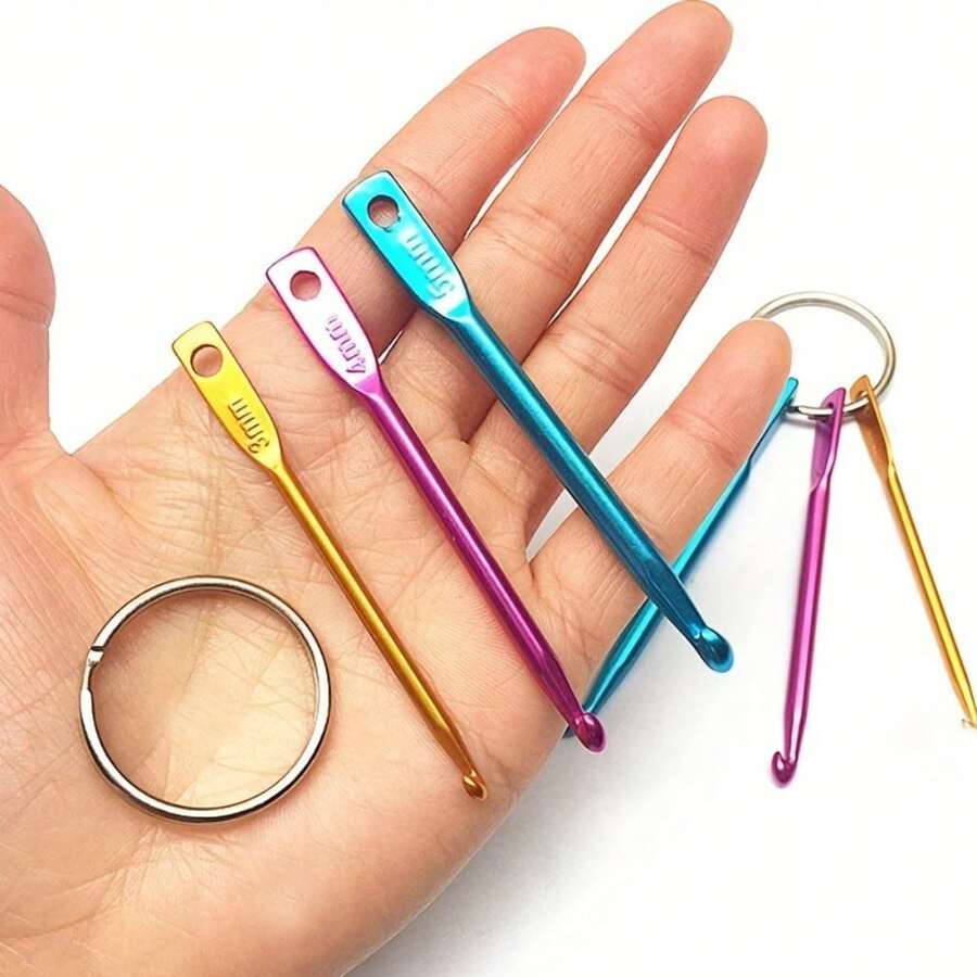(3Mm, 4mm, 5mm) Mini Crochet With Keychain And Rotary Hook Aluminum Knitting Needle Tool For Yarn Knitting And Sewing, Perfect For Professionals Or Beginners - Màu sắc ngẫu nhiên - Xem 1