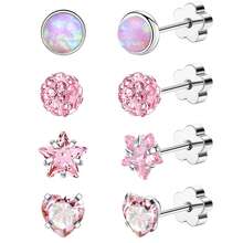 4 对女士防过敏平背耳环不锈钢软骨耳环平背心形星形花朵手工螺丝背耳环适合敏感肌肤午睡耳环 - 4對 - 查看 12