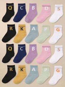 10 paia di calzini a righe a lettere con colori macaron per bambini, adatti per uso quotidiano e sport, confortevoli e traspiranti, versatili e casual, calzini da scuola per bambini e adolescenti