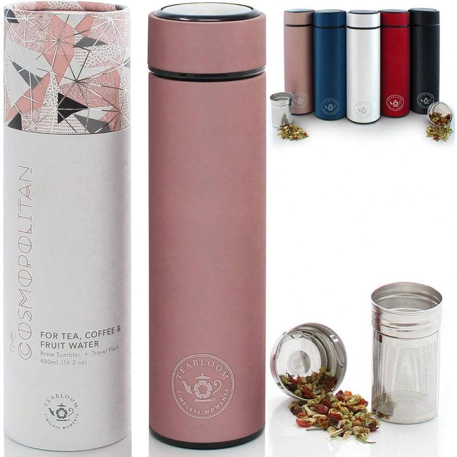 Local Shipping-Teabloom - The ORIGINAL All-Brew Travel Tumbler &  | OPRAH's Favorite | 16oz/480ml Insulated Water Bottle/Tea Flask/Cold Brew Coffee Mug - Rose Gold - View 1