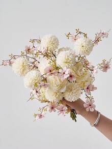 1 件人造花假蒲公英和牡丹花束丝绸樱花牡丹花枝花瓶插花适合秋季家居婚礼新娘装饰餐桌中心装饰，秋季装饰，秋季 - 白色 - 查看 6