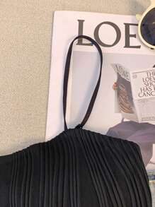 1pc Women's Black Wavy Camisole Bra, Seamless Backless Bra Top With Padded Lining, Suitable For Layering