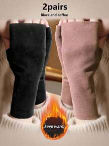 2 pares de guantes sin dedos de mujer de unicolor y cálidos, de punto, adecuados para otoño/invierno, diseño cómodo para oficina, estudio y escritura