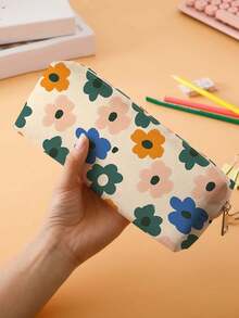 1 件彩色花卉印花灯芯绒铅笔盒、文具收纳袋、双面印花笔袋、便携式多功能办公用品铅笔收纳盒，是送给学生、朋友、宰牲节、节日、返校、学校用品、铅笔袋、书包的绝佳礼物