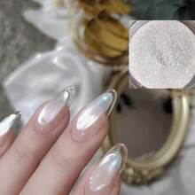 珍珠白美甲闪粉铬粉 Y2K 2盒装 月光白铬粉颜料，适用于釉面甜甜圈美甲，月光粉镜面效果闪粉 2支装 眼影棒 DIY 美甲饰品 美甲宝石 美甲用品