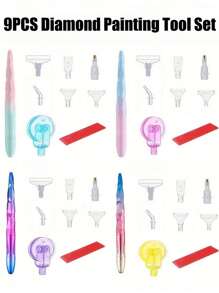 Sparkling DIY Diamond Painting Pen - Wall Art Tool For 5D Embroidery, Nail Art, And Star Sequin Designs - Easy-To-Use Point Drill Pen(1 Pen + 6 Replacable Tips)