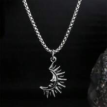 2 Stücke Halskette Set mit Sonne und Mond Design, modischer Freunde/Paar Punk Straßen-Stil