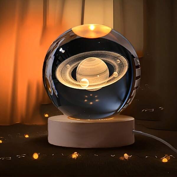 2pcs (Internal Carved Crystal Ball And LED Light Base) - Solar System - Milky Way - Saturn - Universe Series Internal Carved Glass Crystal Ball Night Light - Bedroom Desktop Room Decoration - Small Ornament - USB Light - Creative Birthday Gift Valentine's Day