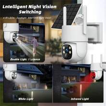 4MP Wireless Outdoor Solar Surveillance Camera,Powered By 7500mAh Battery, 5G WiFi Smart Surveillance Camera, With Spotlight And Alarm, Two-Way Audio, Color Night Vision, AI And PIR Motion Detection, AI Detection For Home Security, Supports Alexa, Two-Way Communication, Waterproof, Cloud/SD Storage