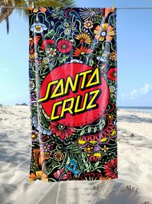 1pc Santa Cruz Skateboard Beach Towel - Tropical Streetwear Design With Vibrant Red & Black Print, Super Soft Microfiber, Quick-Dry Lightweight For Beach, Pool, Camping, Travel, Home & Outdoor Use, Beach Essentials | Streetwear Style | Quickdry Fabric