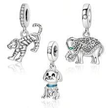 tiantianxue 1pc Set Silver-Plated Tiger, Vintage Elephant, Robot Dog Charm Pendants, Suitable For Women Bracelet/Anklet/Necklace DIY Jewelry Making, Valentine's Day Gift, Daily Fashion Accessories