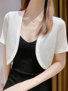 1pc Lightweight Silk Ice Chiffon Cardigan, Versatile & Elegant Design, Long Sleeve Thin Knitted Cover Up For Spring & Summer