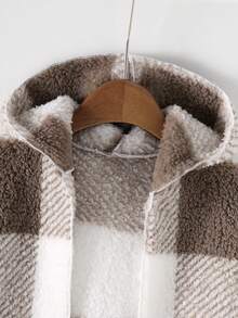 Young Girl/少女'长袖连帽格子长款开衫，秋冬休闲时尚