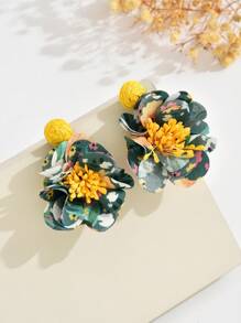 1 Pair Floral Tassel Earrings, Sweet Bohemian Style Ombre Raffia Flower Dangle Earrings For Beach, Fashion Elegant Earrings Suitable For Women Vacation And Daily Wear (Handmade Flower Center And Petal Shape Random)