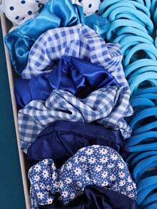 165 件女孩蓝色圆点花朵发圈，亮丝发圈，弹力发绳发带，刺绣花朵星心金属发夹发夹发饰套装，适合节日派对和日常使用 - 彩色 - 查看 5