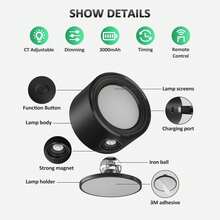 LED Wall Mounted Lights 3 Pcs With Remote, Wall Sconces Lamp 3000mAh Rechargeable Battery Operated, 3 Color Temperatures & Dimmable Magnetic 360° Rotation Cordless Light For Bedroom Bedside - 7W - View 9