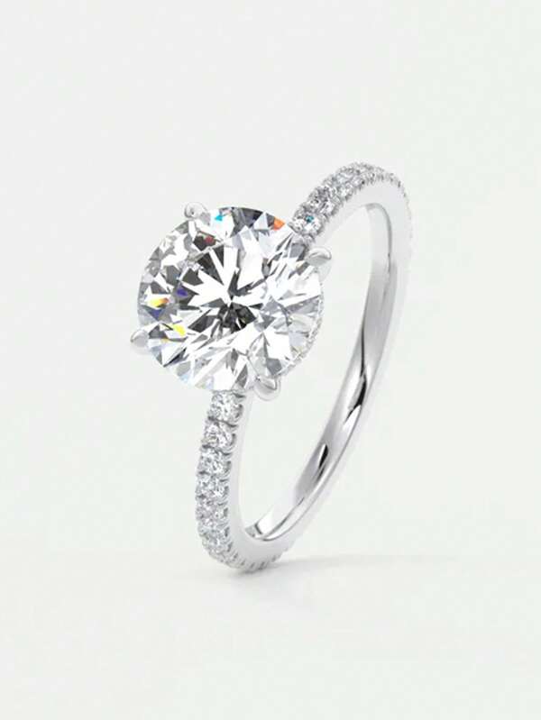XUJIA 1 Stück Verlobungsring für Frauen, 2ct runder Schnitt Moissanit Ring, 925er Sterlingsilber klassischer Jahrestags-Hochzeitsring, 8mm Moissanit mit verstecktem kubischem Zirkonia, Schmuckgeschenk für sie mit GRA Zertifikat