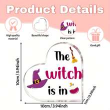 1pc Acrylic "Witch Lives Here" Heart-Shaped Sign - Witchy Home Decor, Suitable For Halloween, Birthday, Housewarming, Anniversary - Made Of Wood, Electricity-Free, Suitable For Christmas, Easter, 4th Of July - Great Gift For Women