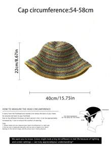 Joivida 1pc Rainbow Striped Hat, Women Vacation Outdoor Straw Woven Bucket Hat With Wide Brim, Small Head Size Style , Holiday Vacation Use, Summer Beach Vacation, Travel Essentials, Garden Use, Lightweight Spring/ Summer Supplies
