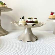 Soporte decorativo de plástico para magdalenas de una pieza, expositor de pasteles: soporte para postres, soportes de Pedestal para galletas, bandejas de plástico para plato de postres VFCO - RETRO ARENA BLANCA - Ver 13