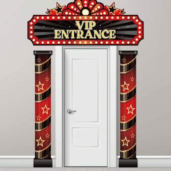 3 件套 - 涤纶 - 赌场电影之夜门廊标志横幅电影赌场主题派对装饰 VIP 门入口横幅电影院欢迎门廊标志红地毯派对装饰（电影之夜）