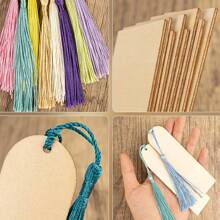 30pcs Blank Wood Bookmarks, DIY Painting Wooden Crafts Bookmarks, Wooden Pendants Rectangular With Round Corners (15 Bookmarks + 15 Tassels), Random Color Tassels, Suitable For Holiday Cards, Wooden Tags, DIY Painting, Back To School