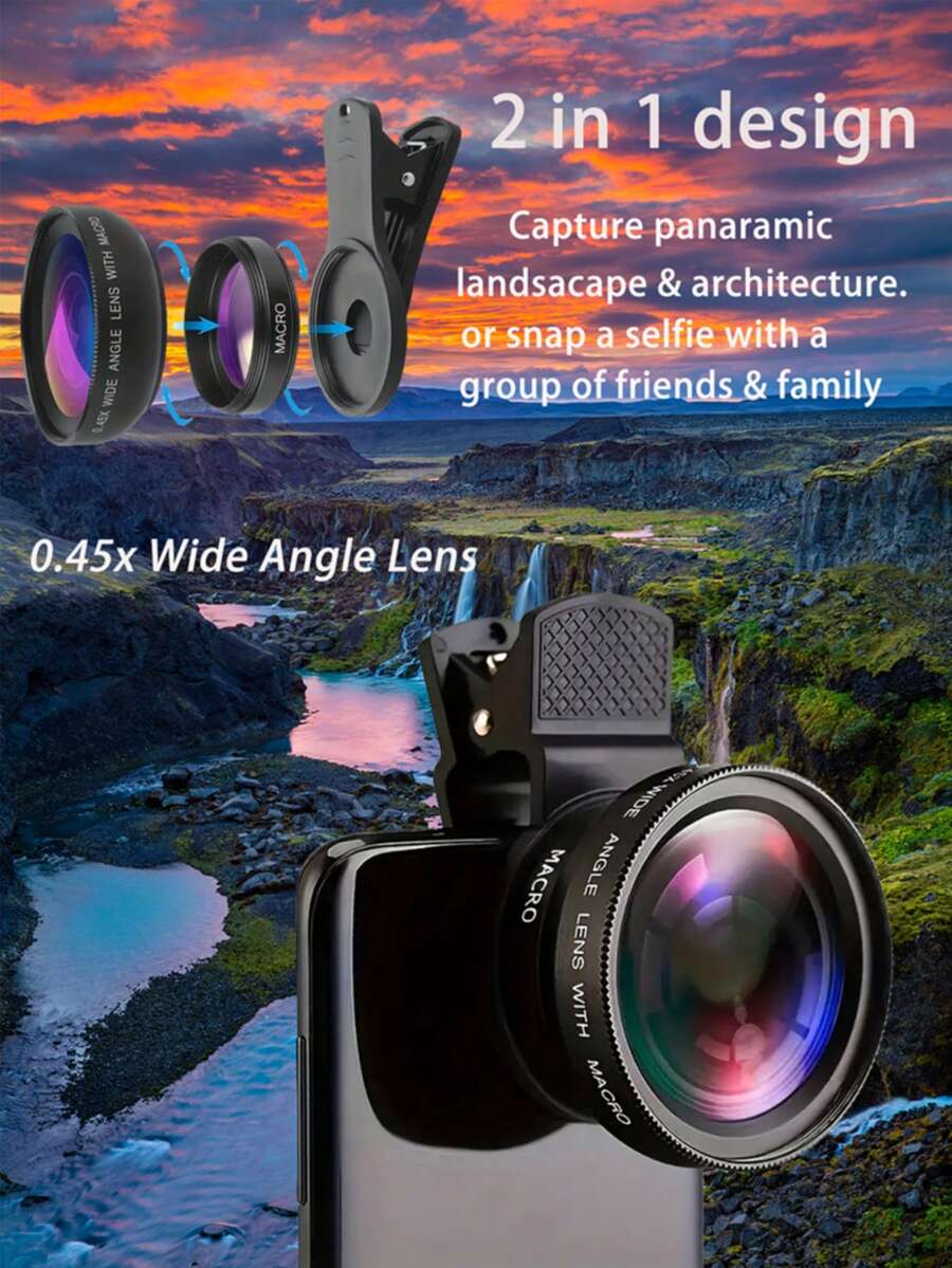 二合一微距广角镜头，具有微距和广角模式，0.45 倍超广角和微距变焦镜头，智能手机相机镜头|微距摄影 - 彩色 - 查看 1