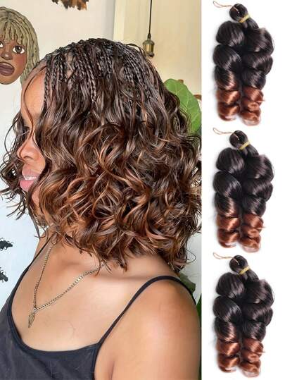 3 Packungen Box Zöpfe, lockige Häkelzöpfe, schwarze Haare, französischer Twist, synthetische Haarverlängerungen für Frauen mit kurzem lockigem Haar, Häkelperücke aus hochtemperaturbeständiger Faser, Bouncy Loose Wave Geflochtene Frisur für Frauen, natürliche Zopffarben Schwarz, Lila, Grün, Blau