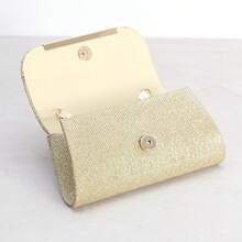 Pale Pink Shell Texture Small Square Clutch Bag With Metal Trim, Women's Evening Party Handbag - Gold - View 4