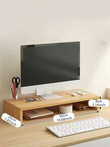 1pc Wooden Monitor Stand For Desk, Monitor Riser, Wooden Monitor Riser Desk Storage Cabinet Computer TV Shelf, Saving Desk Space Elevating Computer Stand With Keyboard Management, For Office And Dormitory Use,School Supplies,Back To School