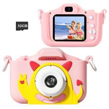 Kinder Selfie-Kamera, 1080P HD Digitalkamera mit Schutzhülle, perfekt für Familientreffen, Partys und Reisen, Weihnachts- und Kindertags-Geburtstagsgeschenk für Jungen und Mädchen im Alter von 3-12 Jahren (mit 32 GB Karte)