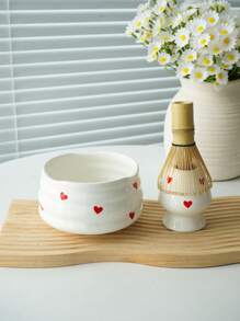 1pc/2pcs/4pcs/5pcs Hand-Painted Heart Matcha Tea Set, High-Quality Heart Shaped Matcha Bowl, Matcha Whisk, Tea Scoop, Full Set Of Cute Fresh Matcha Utensils, Suitable For Matcha Beginners, Gift For Matcha Lovers, Birthday Present Back To School