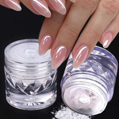 0,5 g/caja Polvo cromado perlado de rosquilla glaseada 1 pieza Polvo de uñas cromado transparente Aurora, polvo de uñas cromado de alto brillo perlado iridiscente, pigmento metálico brillante