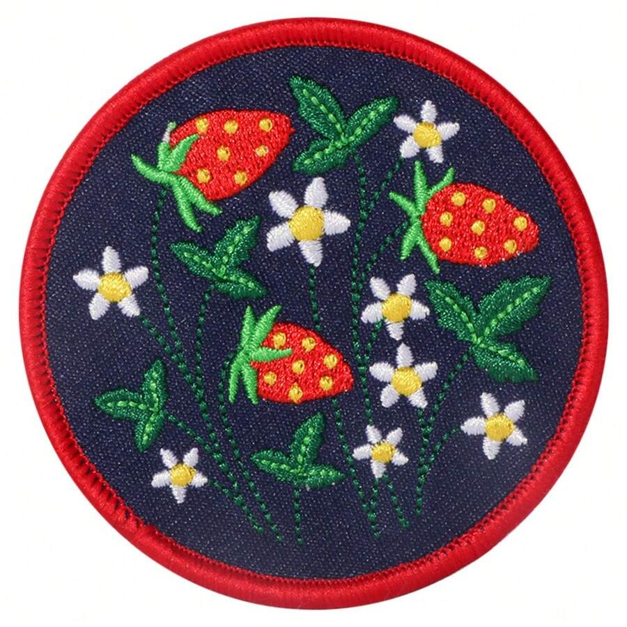1片草莓田刺绣布贴，带熨烫背胶 - 多功能可缝制贴花，适用于服装、牛仔服和草莓主题物品 - 混色 - 查看 1
