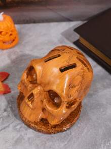 1 Stück Holzfarbener Schädel Deko Besteckhalter, Halloween Heim Dekoration Figur, Halloween Party Szene Dekoration