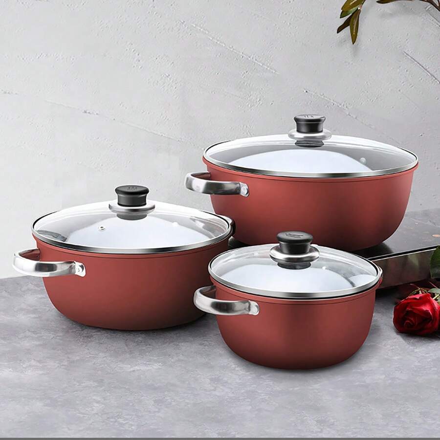 多功能厚石涂层不粘汤锅带手柄，适用于炖煮、煮面、电磁炉和燃气灶，耐用防刮