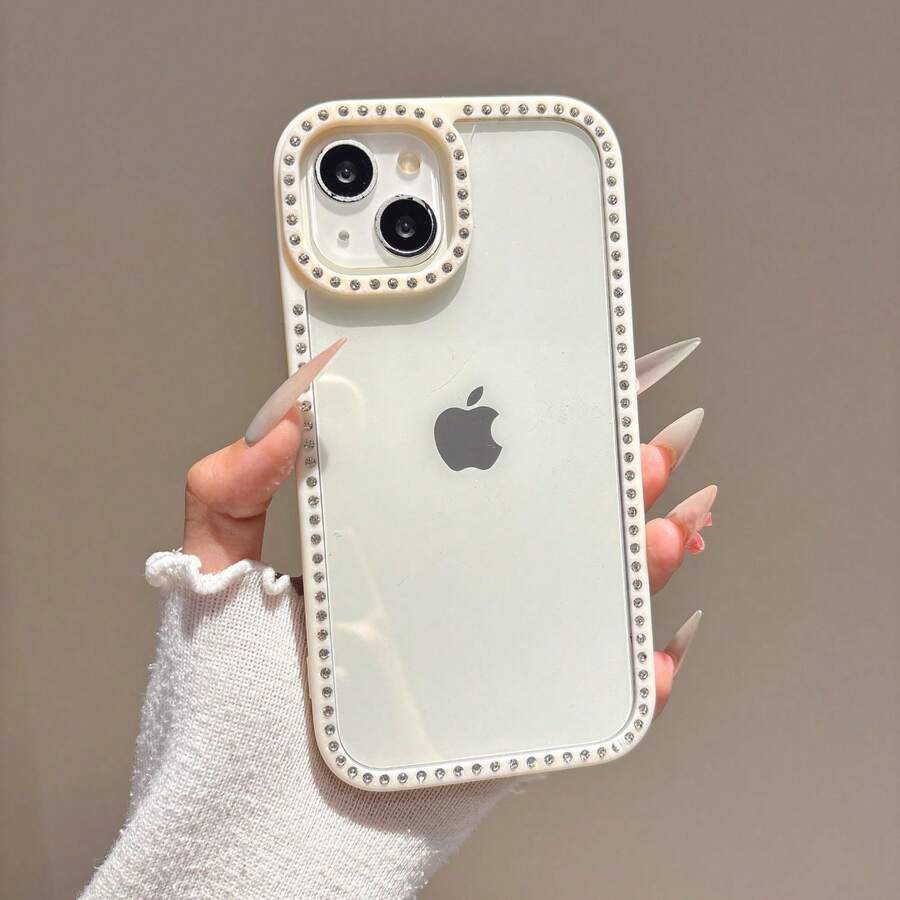 Double-Sided Diamond Setting Is Suitable For Apple 16 15 14 13 12 Pro Max 16 15 14Plus 13 12pro 11 Mobile Phone Case Large Hole Tpu Soft Edge Hard Back Cover Multiple Protection - 白色 - 查看 1
