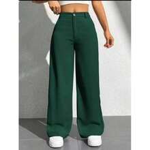 High Waist Tailored Wide Leg Pants – Elegance And - 軍綠色 - 查看 1