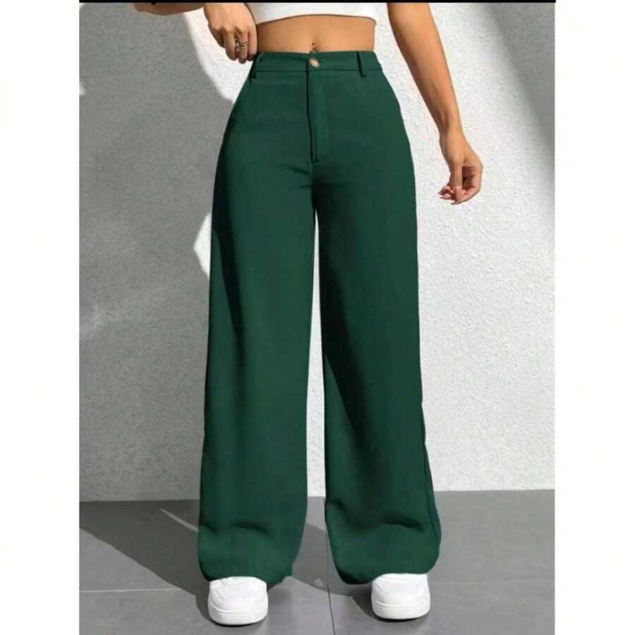 High Waist Tailored Wide Leg Pants – Elegance And - 軍綠色 - 查看 1