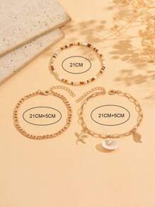 3 Stücke/Set bohemianischer Stil Natürliche Muscheln & Künstliche Perlen Mehrschichtiges Fußkettchen, handgefertigter Schmuck für Frauen, modisch & vielseitig für den täglichen Gebrauch, Strand, Party, Musikfestival