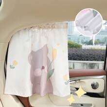 1pc Summer Car Window Sunshade, Cartoon Bear & Rabbit Fabric Material, Car Mounted Heat Insulation Suction Cup Side Curtain, Fits Most Vehicles