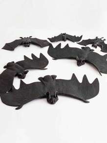 5pcs 3D Soft Plastic Realistic Bat Models, Halloween Pranks Scary Animal Hanging Decor, Rubber Bat Ornaments For Horror Decoration