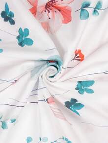 Plus Size Women Floral Print Single Collar Ruffle Hem Elegant Blouse - Green - View 5