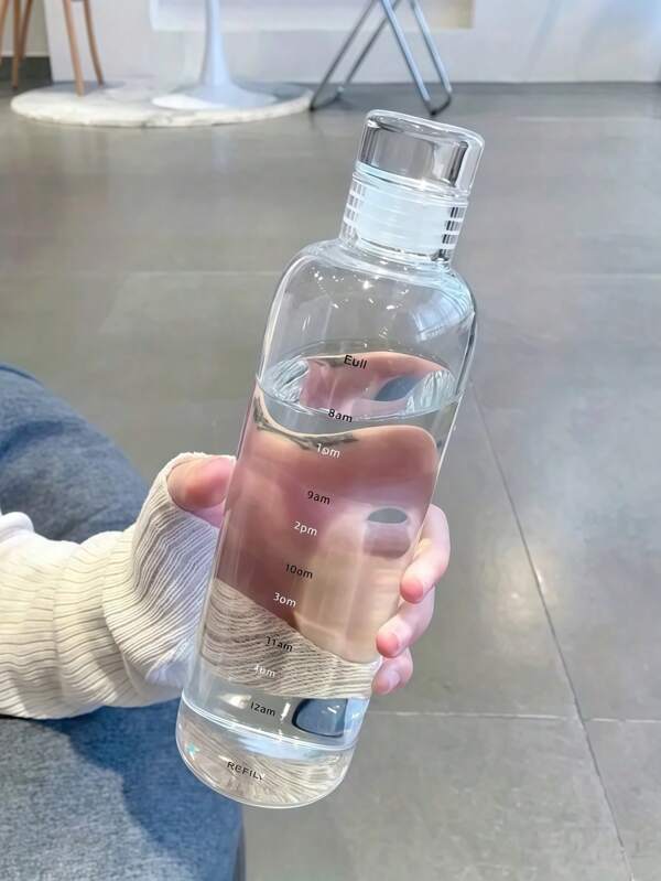 1pc Transparent Time Scale Cup, High-Fashion INS Style, Plastic PVC Leak-Proof Water Bottle