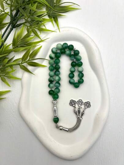 New 10mm Muslim Natural Agate 33 Beads Triple Strand Prayer Bracelet, Arabic Middle Eastern Tasbih Rosary