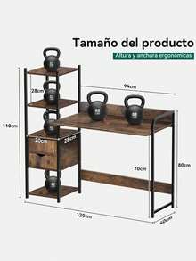 Classic Desk In Dark Brown Suitable For Multiple Scenes With 2 Drawers And 3 Shelves. - Multicolor - View 3