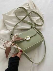 [Bolso Bandolera Cuadrado] Bolso de hombro de mujer de piel sintética pequeño | Correa de hombro ajustable, detalle elegante de lazo y hebilla dorada | Disponible en negro/blanco, beige, verde claro, azul verdoso